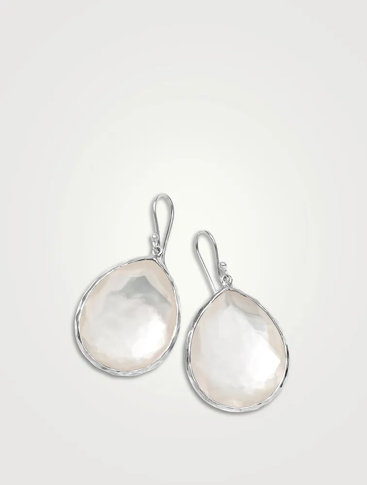 Large Rock Candy Sterling Silver Teardrop Earrings With Rock Crystal And Mother-Of-Pearl
