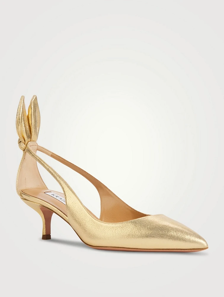 Bow Tie Metallic Leather Pumps