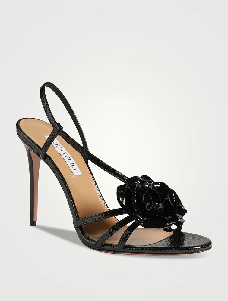 Paris Rose Snakeskin-Embossed Leather Sandals