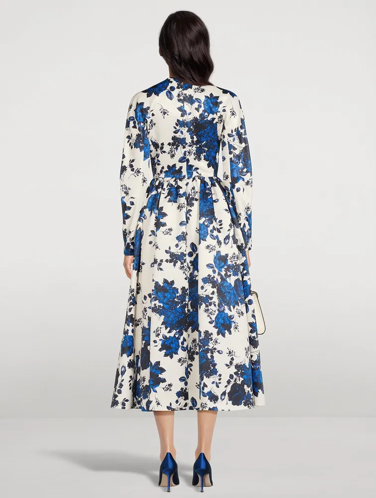 Annie Taffeta Faille Midi Dress Floral Print