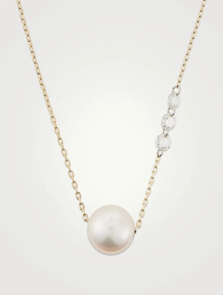 Sea Of Beauty 14K Gold Pierced Cascading Diamond And Pearl Necklace