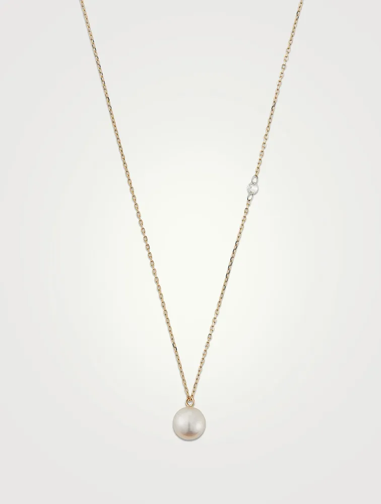 Sea Of Beauty Essentials 14K Gold Pierced Diamond And Pearl Slider Necklace