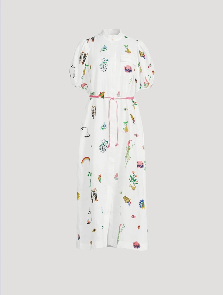 Atticus Embroidered Midi Shirt Dress