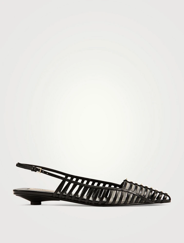 Rockstud Wispy Leather Slingback Ballerinas