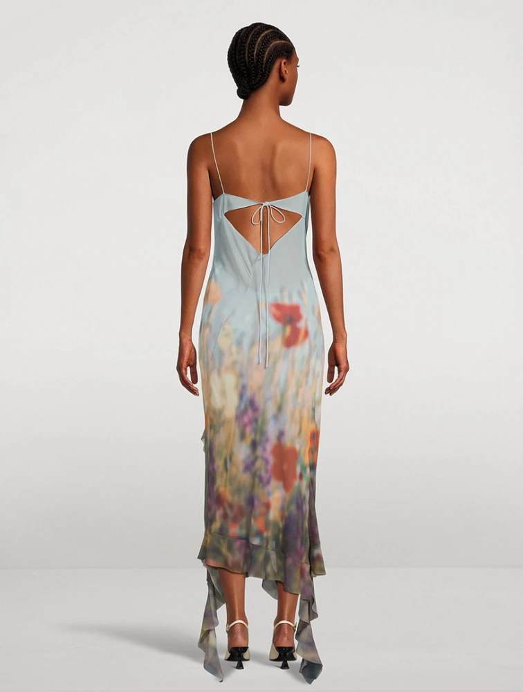Ruffled Chiffon Maxi Dress Floral Print