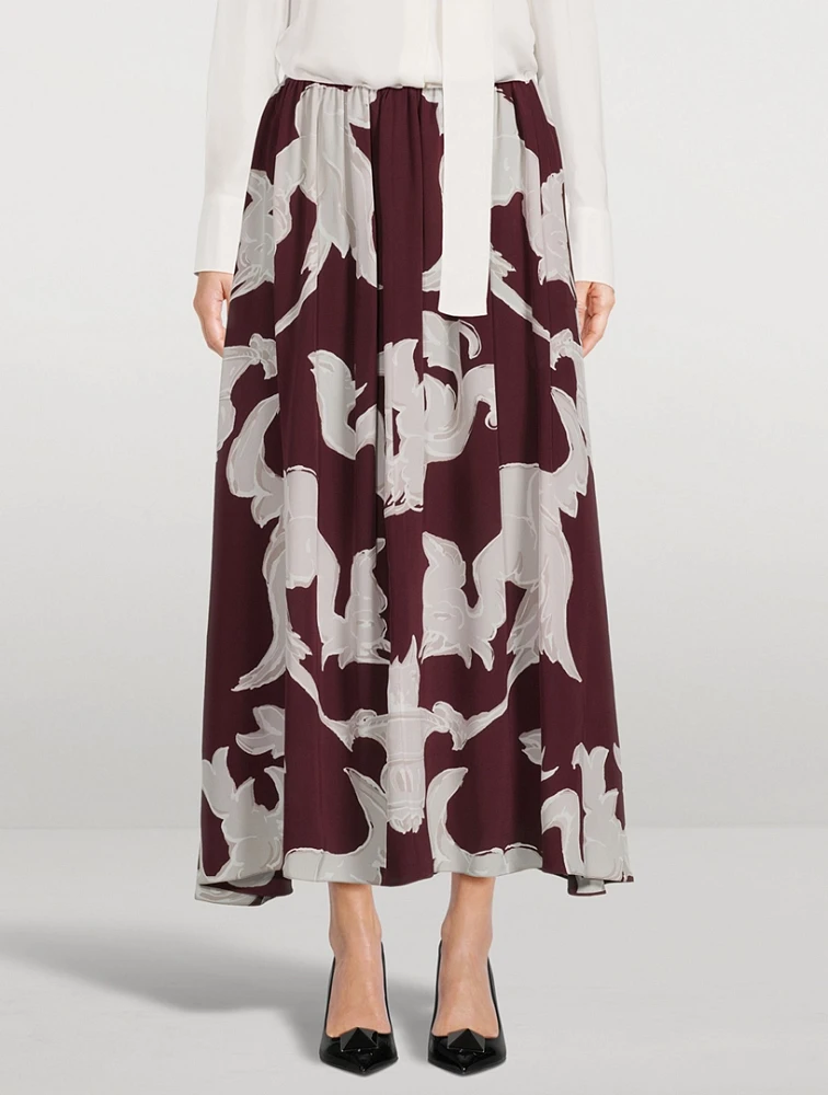 Crepe De Chine Midi Skirt Metamorphos Gryphon Print