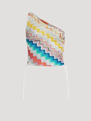 Zig Zag Jacquard One-Shoulder Top
