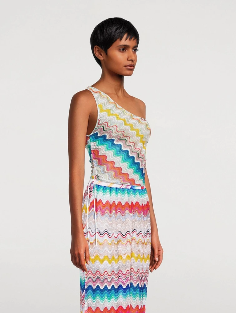 Zig Zag Jacquard One-Shoulder Top