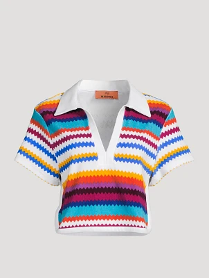 Cropped Polo Shirt Zig Zag Print