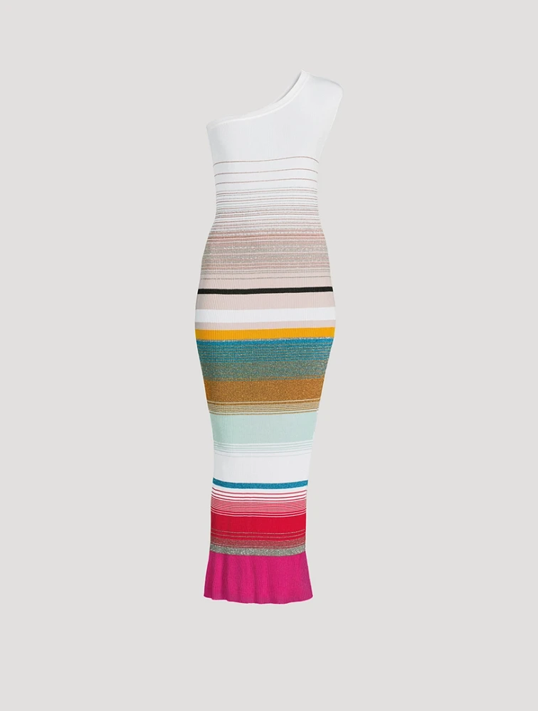 Stripe Jacquard One-Shoulder Cover-Up