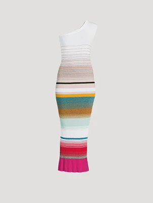 Stripe Jacquard One-Shoulder Cover-Up