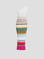 Stripe Jacquard One-Shoulder Cover-Up