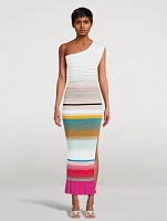 Stripe Jacquard One-Shoulder Cover-Up