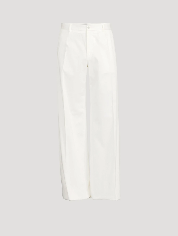 Stretch Cotton Wide-Leg Pants
