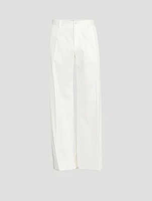 Stretch Cotton Wide-Leg Pants