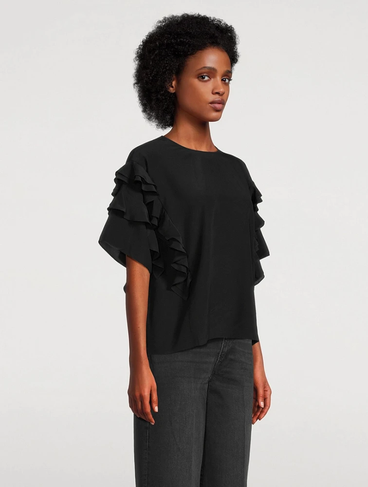 Silk Ruffle Sleeve Blouse