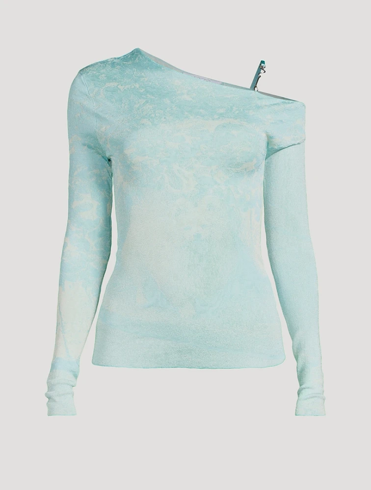 Camellia Dog Jacquard Off-The-Shoulder Top
