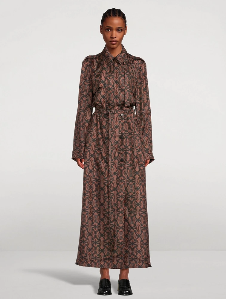 Renwicks Silk Belted Trench Coat Swirl Print