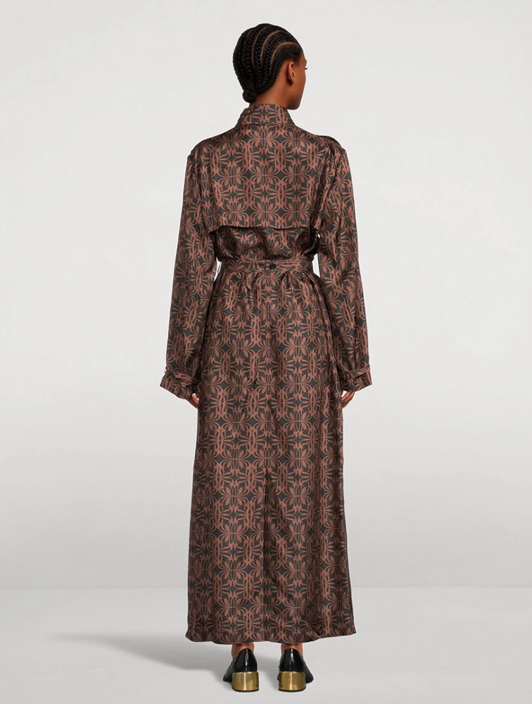 Renwicks Silk Belted Trench Coat Swirl Print
