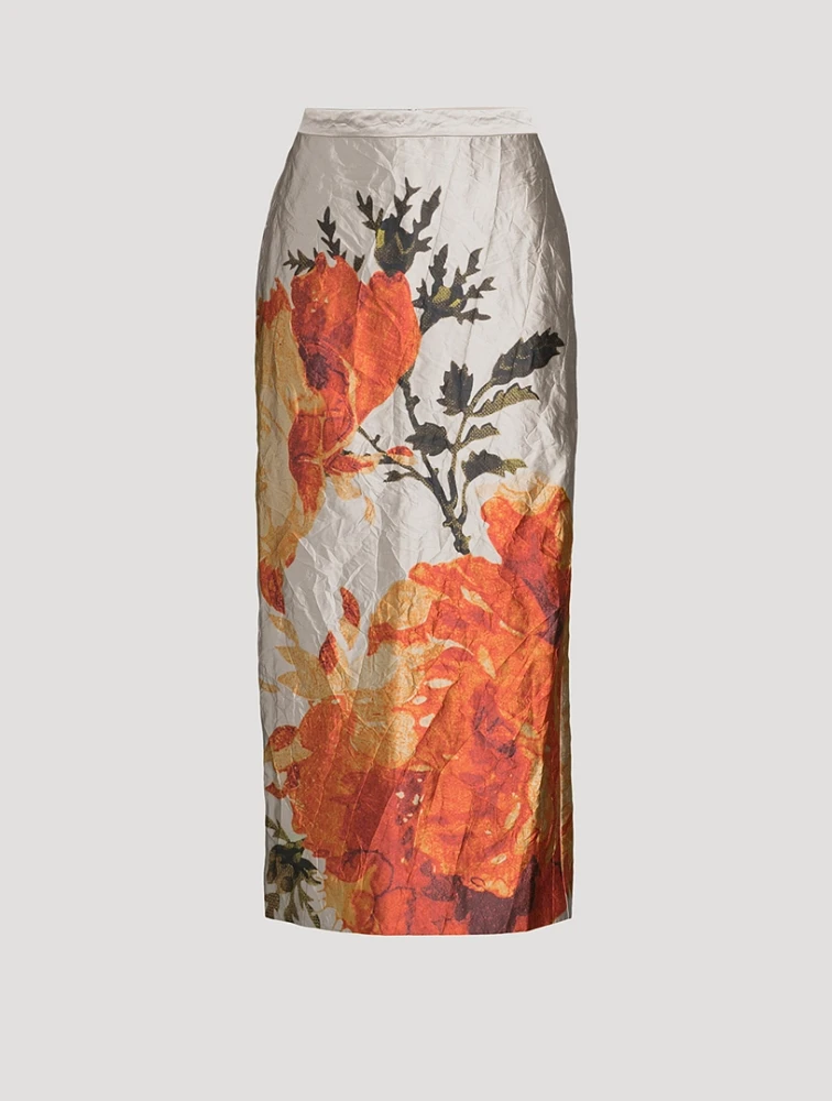 Satin Pencil Skirt Cavendish Rose Print