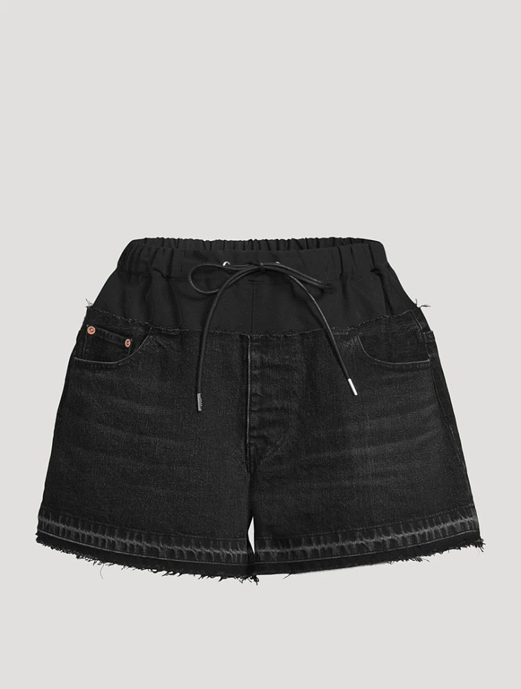 Mixed-Media Denim Shorts