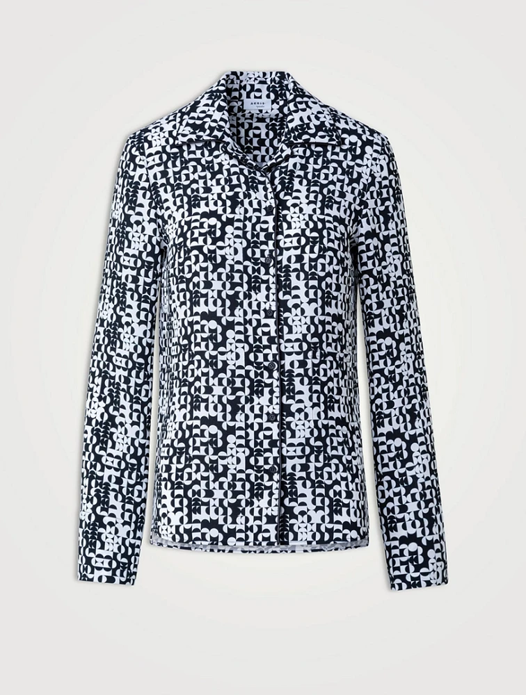 Crepe Blouse Mini Half Circle Grid Print