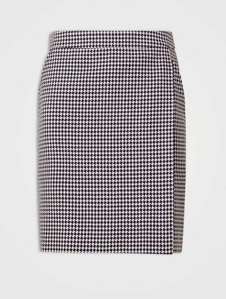 Wool-Blend Mini Skirt Houndstooth Print