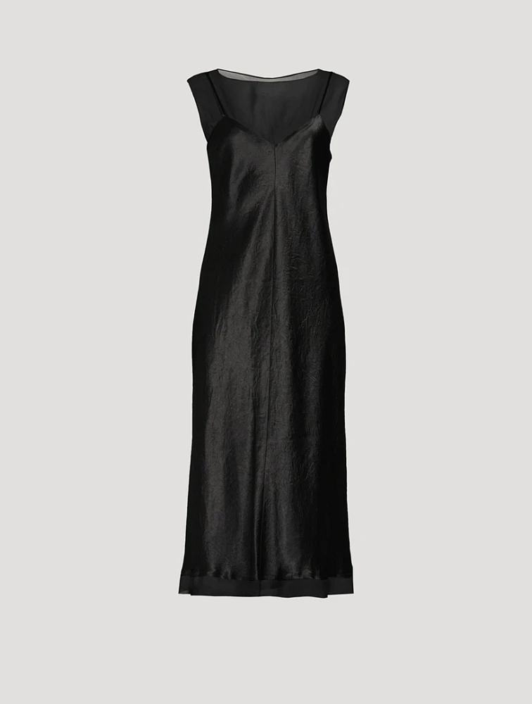 Chiffon-Layered Satin Slip Dress