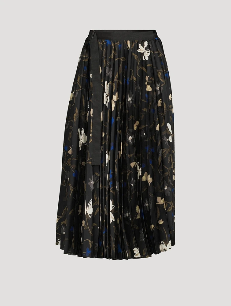 Pleated Midi Skirt Floral Print