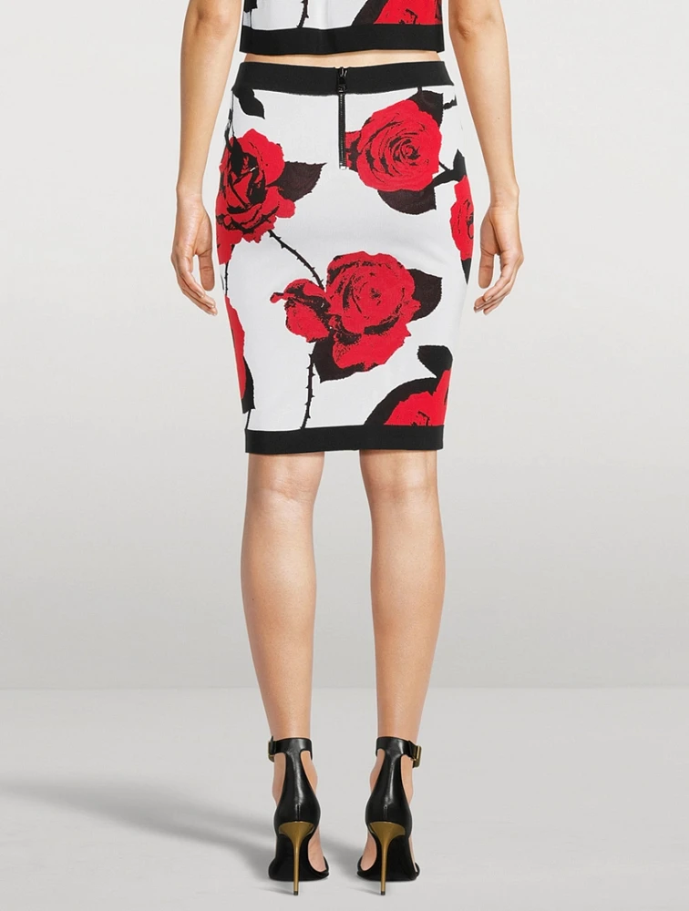 Rose Jacquard Knit Pencil Skirt