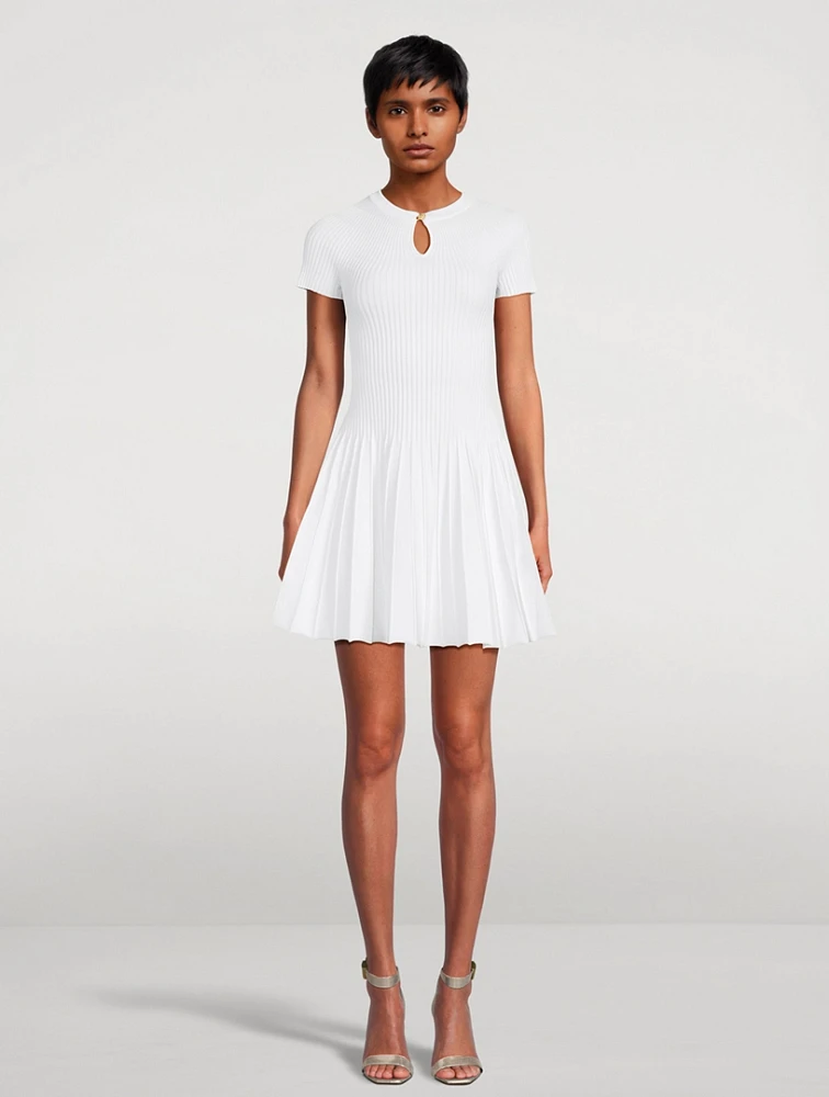 Pleated Knit Mini Dress
