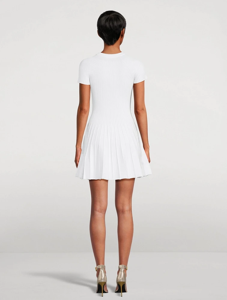 Pleated Knit Mini Dress