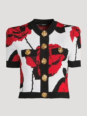 Rose Jacquard Short-Sleeve Cardigan