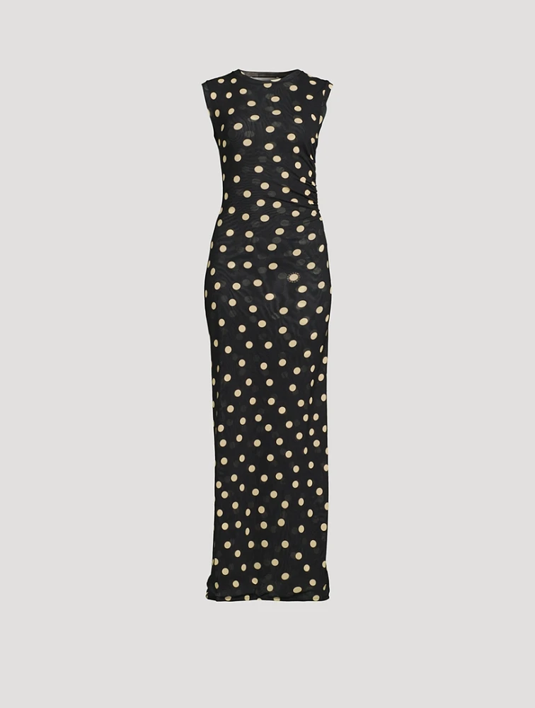 Mesh Maxi Dress Polka Dot Print