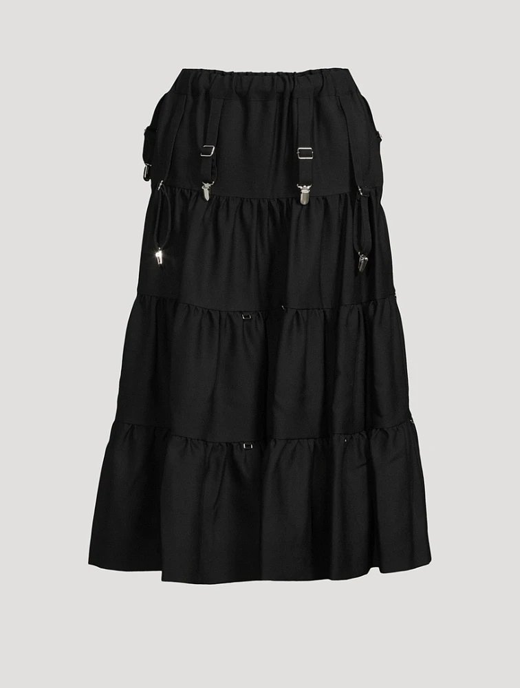Tiered Wool Midi Skirt