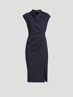 Athene Draped Midi Dress Pinstripe Print