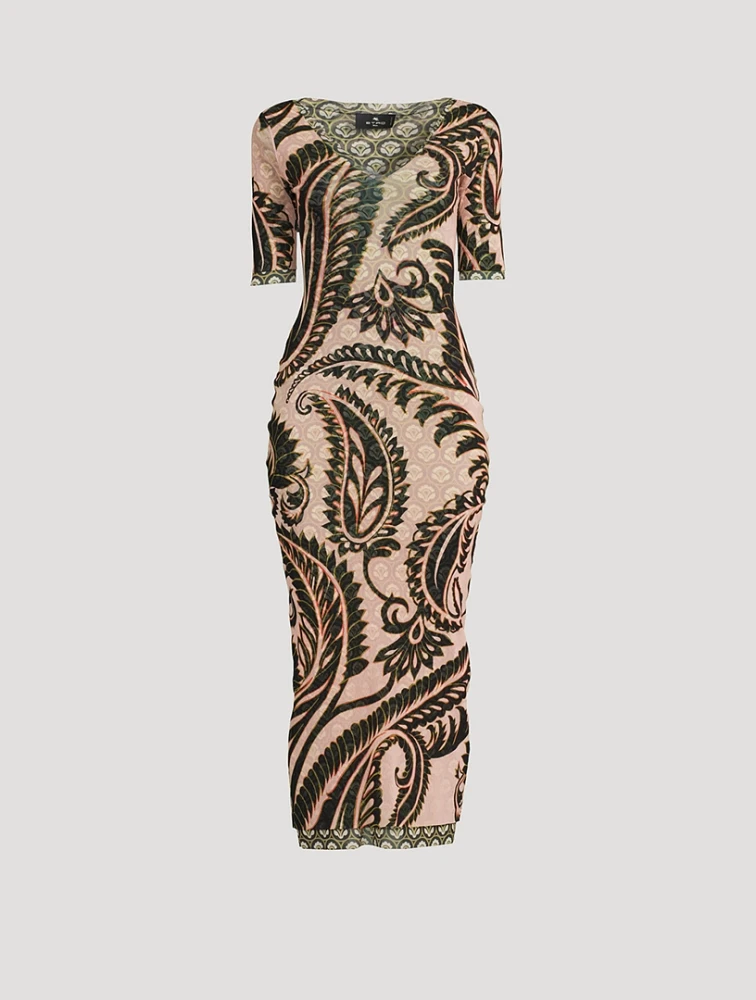 Printed Tulle Midi Dress