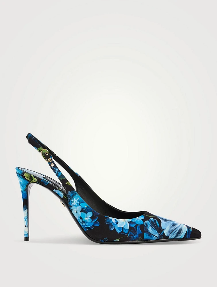 Lollo Charmeuse Slingbacks Floral Print
