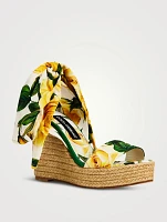 Espadrille Wedge Sandals Roses Print