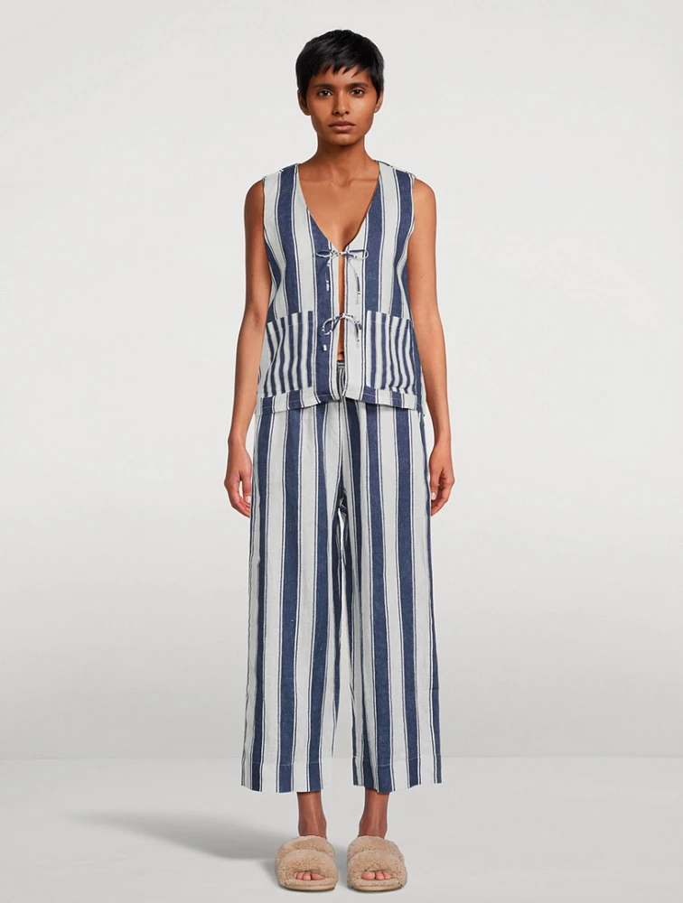 Feluka Linen Vest And Pants Set Stripe Print