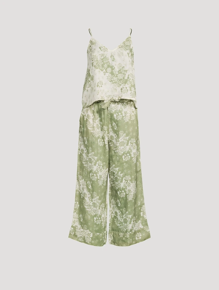 Linen Cami And Wide Leg Set Flowers of Time Print