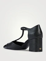 Marilu Lizard-Embossed Leather T-Strap Pumps