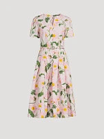 Belted Midi Dress Painted Poppies Print