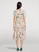 Belted Midi Dress Painted Poppies Print