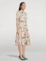 Belted Midi Dress Painted Poppies Print