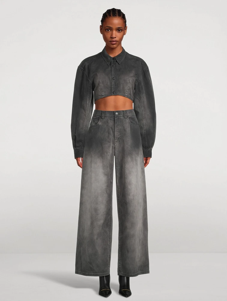 Peached Cotton Curved Crop Shirt