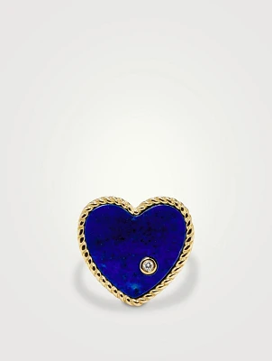 Chevaliere 9K Gold Oval Ring With Lapis Lazuli And Diamond