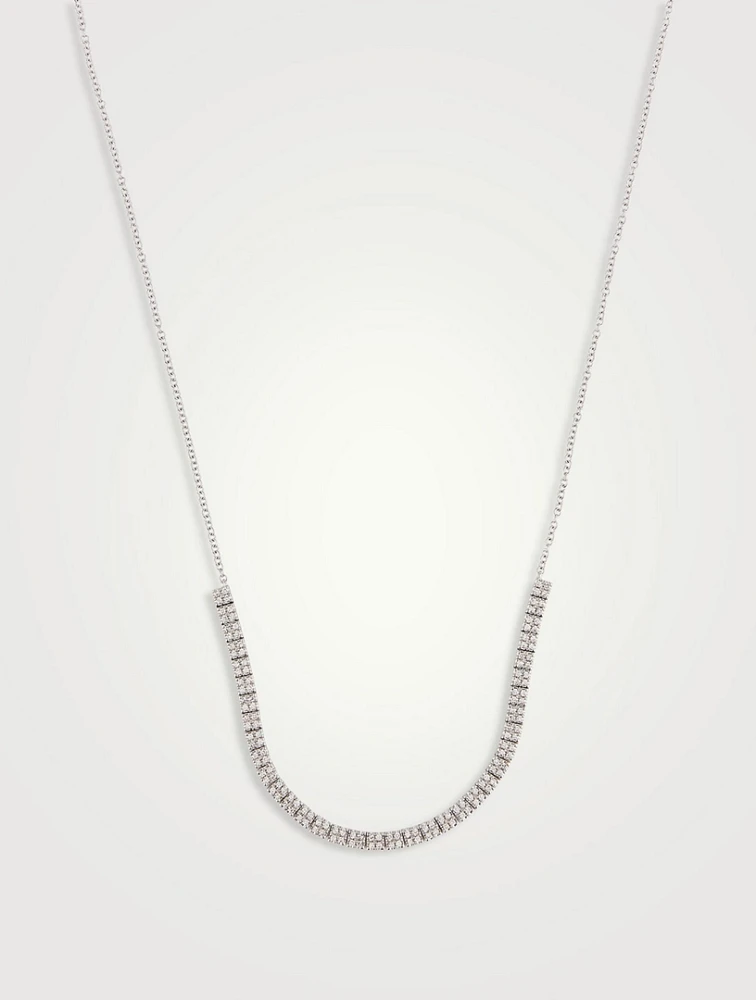 14K White Gold Diamond Double Row Segment Necklace