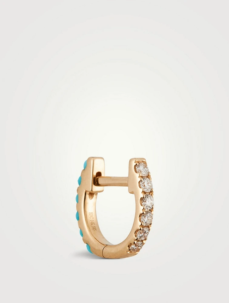 Mini 14K Gold Reversible Diamond And Turquoise Huggie Earring