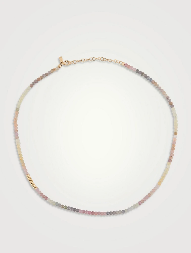 14K Gold Ombré Sapphire Birthstone Beaded Necklace